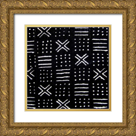 Mudcloth Black III Gold Ornate Wood Framed Art Print with Double Matting by Roberts, Ellie