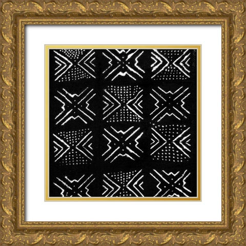 Mudcloth Black IV Gold Ornate Wood Framed Art Print with Double Matting by Roberts, Ellie