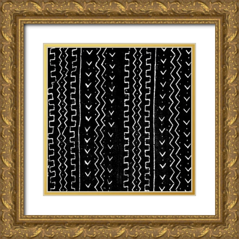 Mudcloth Black VI Gold Ornate Wood Framed Art Print with Double Matting by Roberts, Ellie