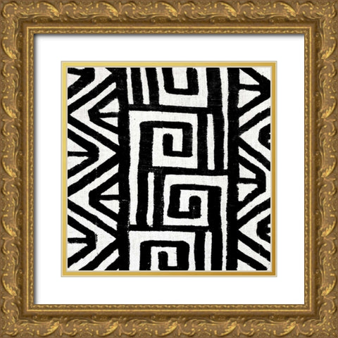 Mudcloth Black VIII Gold Ornate Wood Framed Art Print with Double Matting by Roberts, Ellie