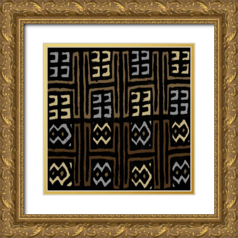 Mudcloth IV Gold Ornate Wood Framed Art Print with Double Matting by Roberts, Ellie