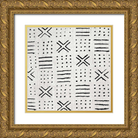 Mudcloth White III Gold Ornate Wood Framed Art Print with Double Matting by Roberts, Ellie
