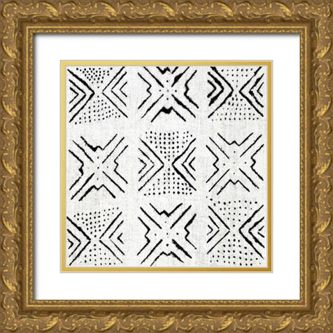 Mudcloth White IV Gold Ornate Wood Framed Art Print with Double Matting by Roberts, Ellie
