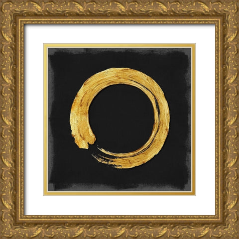 Gold Zen Circle on Black I Gold Ornate Wood Framed Art Print with Double Matting by Roberts, Ellie