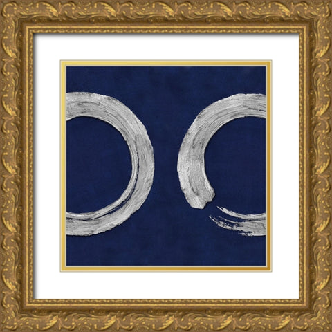 Silver Zen Circle on Blue II Gold Ornate Wood Framed Art Print with Double Matting by Roberts, Ellie