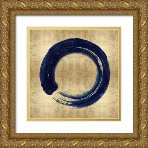 Blue Zen Circle on Gold I Gold Ornate Wood Framed Art Print with Double Matting by Roberts, Ellie