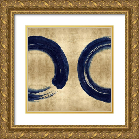 Blue Zen Circle on Gold II Gold Ornate Wood Framed Art Print with Double Matting by Roberts, Ellie