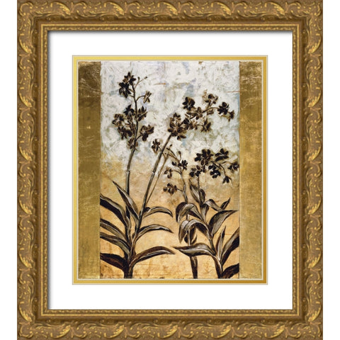 Orchid Silhouette Gold Ornate Wood Framed Art Print with Double Matting by Lange, Erin