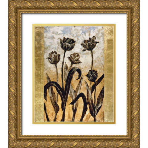 Tulip Silhouette Gold Ornate Wood Framed Art Print with Double Matting by Lange, Erin