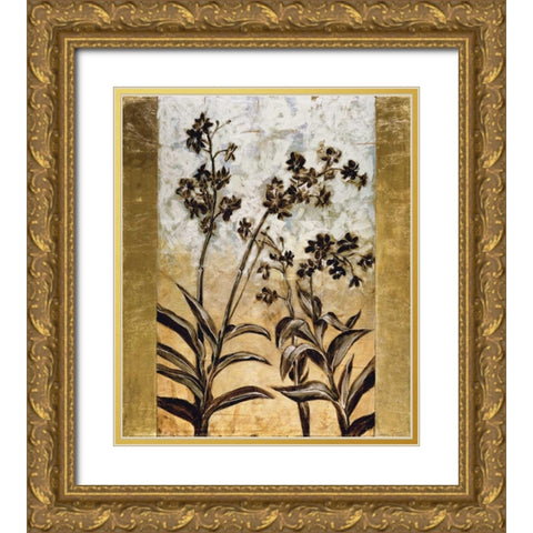 Orchid Silhouette Gold Ornate Wood Framed Art Print with Double Matting by Lange, Erin