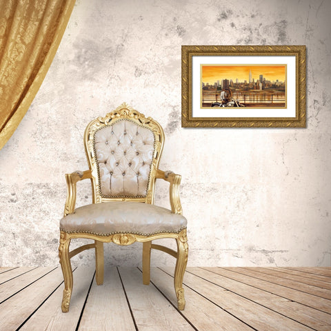 Lovers in New York Gold Ornate Wood Framed Art Print with Double Matting by Rovere, Edoardo