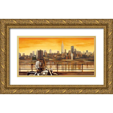 Lovers in New York Gold Ornate Wood Framed Art Print with Double Matting by Rovere, Edoardo