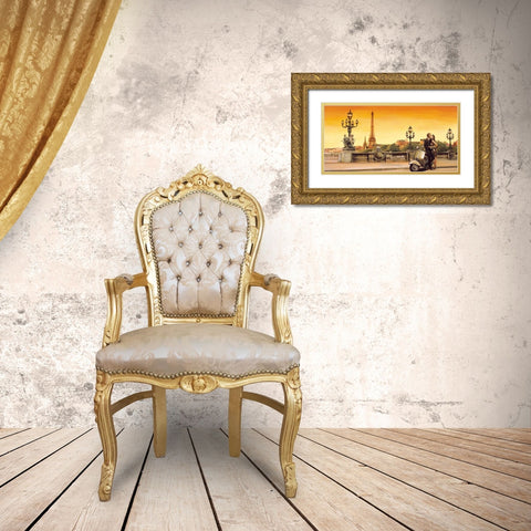 Lovers in Paris Gold Ornate Wood Framed Art Print with Double Matting by Rovere, Edoardo