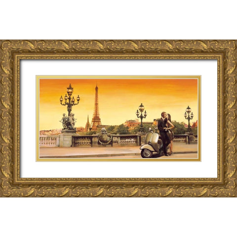 Lovers in Paris Gold Ornate Wood Framed Art Print with Double Matting by Rovere, Edoardo