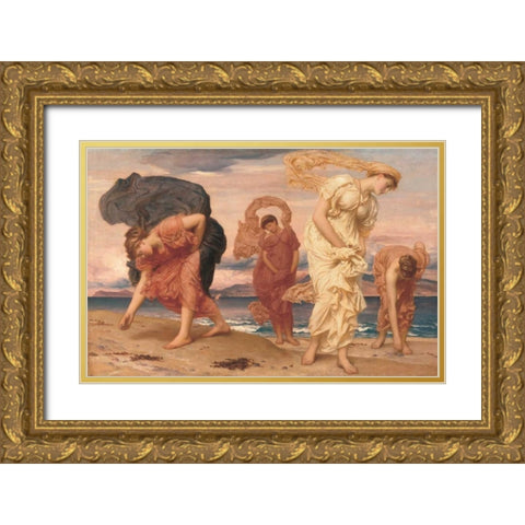 By the Sea Gold Ornate Wood Framed Art Print with Double Matting by Leighton, Frederic