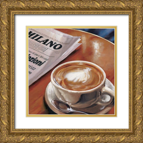 Cappuccino al Bar Gold Ornate Wood Framed Art Print with Double Matting by Landi, Federico