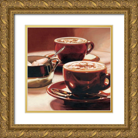 Tazze con Cappuccino Gold Ornate Wood Framed Art Print with Double Matting by Landi, Federico