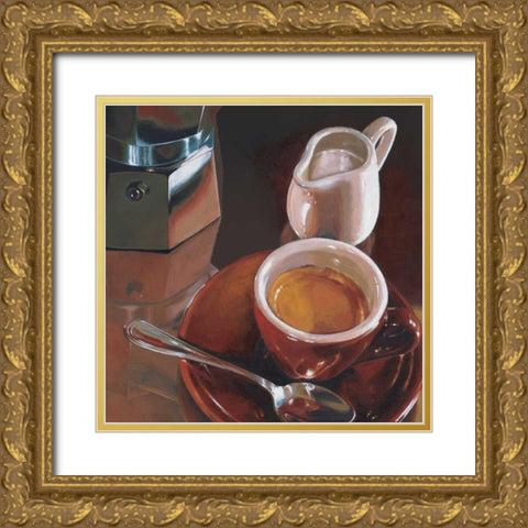 Caffe del mattino Gold Ornate Wood Framed Art Print with Double Matting by Landi, Federico