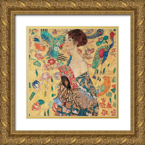 Donna con ventaglio Gold Ornate Wood Framed Art Print with Double Matting by Klimt, Gustav