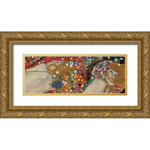 Sea Serpents Gold Ornate Wood Framed Art Print with Double Matting by Klimt, Gustav