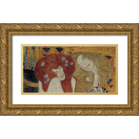 Beethoven Frieze Gold Ornate Wood Framed Art Print with Double Matting by Klimt, Gustav