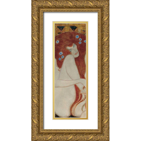 Beethoven Frieze Gold Ornate Wood Framed Art Print with Double Matting by Klimt, Gustav