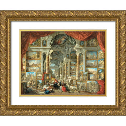 Vedute di Roma moderna Gold Ornate Wood Framed Art Print with Double Matting by Panini, Giovanni Paolo