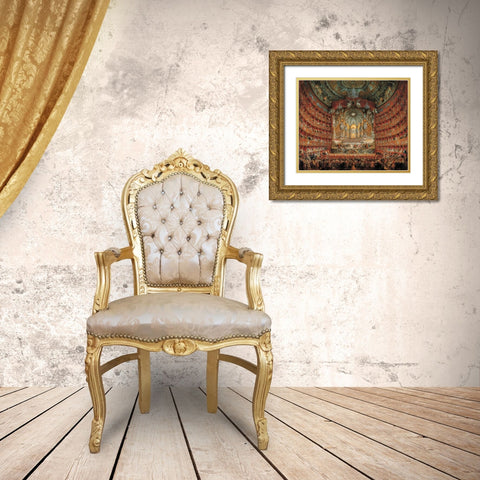 Festa In Teatro A Roma Gold Ornate Wood Framed Art Print with Double Matting by Panini, Giovanni Paolo