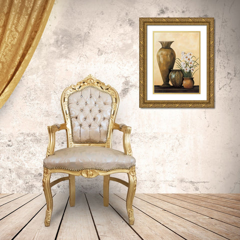 Still Life with White Flowers Gold Ornate Wood Framed Art Print with Double Matting by Brighton, Grace