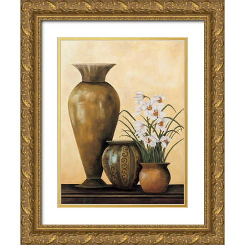 Still Life with White Flowers Gold Ornate Wood Framed Art Print with Double Matting by Brighton, Grace