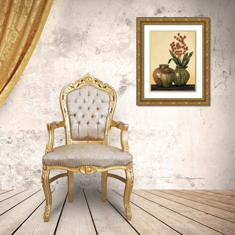 Still Life with Red Flowers Gold Ornate Wood Framed Art Print with Double Matting by Brighton, Grace