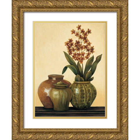 Still Life with Red Flowers Gold Ornate Wood Framed Art Print with Double Matting by Brighton, Grace