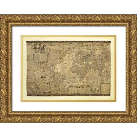 Orbis Terrae Descriptio Gold Ornate Wood Framed Art Print with Double Matting by Mercatore, Gerardo