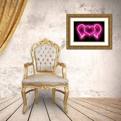 Neon Heart Wings PB Gold Ornate Wood Framed Art Print with Double Matting by Carr, Hailey