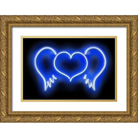 Neon Heart Wings BB Gold Ornate Wood Framed Art Print with Double Matting by Carr, Hailey