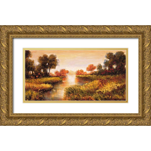 Pond at Daybreak Gold Ornate Wood Framed Art Print with Double Matting by Leonard, Jeffrey