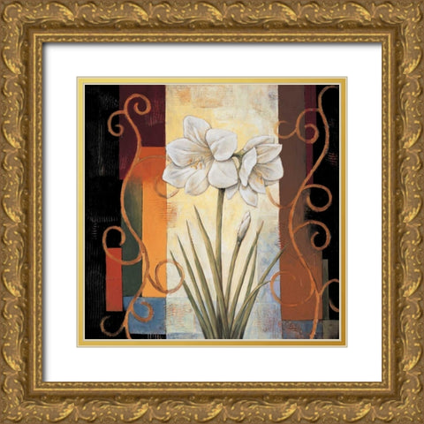 Amaryllis Gold Ornate Wood Framed Art Print with Double Matting by Deveraux, Jill