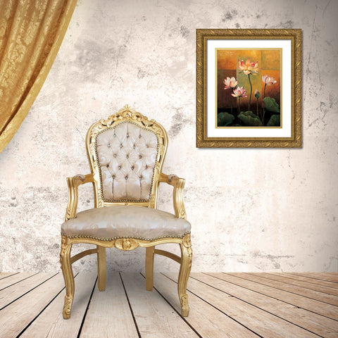 Lotus Gold Ornate Wood Framed Art Print with Double Matting by Deveraux, Jill