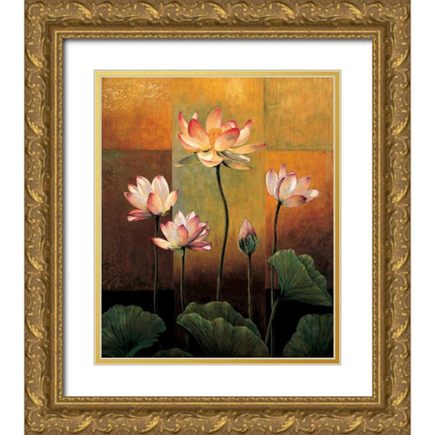 Lotus Gold Ornate Wood Framed Art Print with Double Matting by Deveraux, Jill