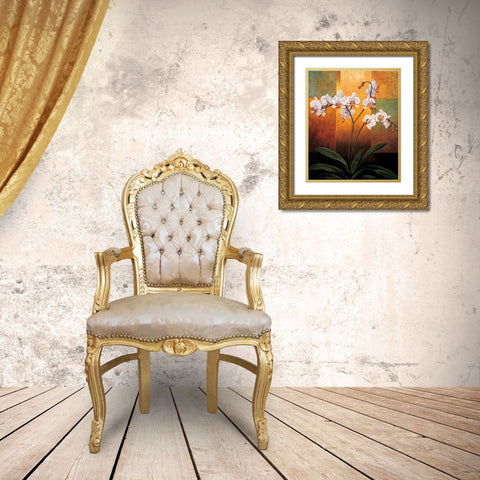 Orchids Gold Ornate Wood Framed Art Print with Double Matting by Deveraux, Jill