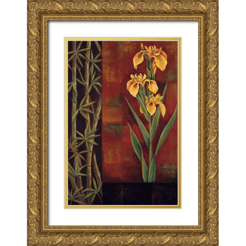 Yellow Iris Gold Ornate Wood Framed Art Print with Double Matting by Deveraux, Jill