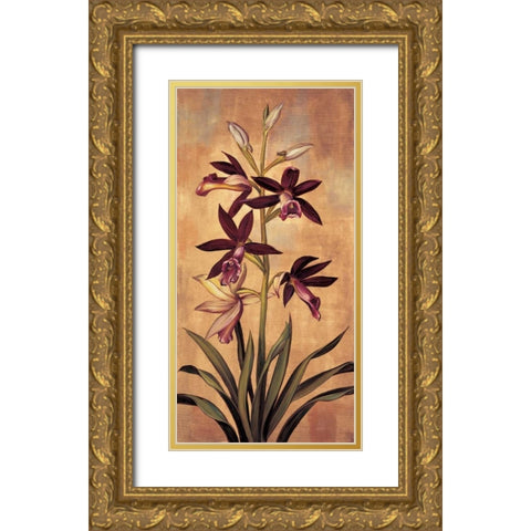 Burgundy Orchid Gold Ornate Wood Framed Art Print with Double Matting by Deveraux, Jill