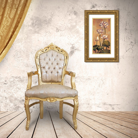 White Lotus Gold Ornate Wood Framed Art Print with Double Matting by Deveraux, Jill