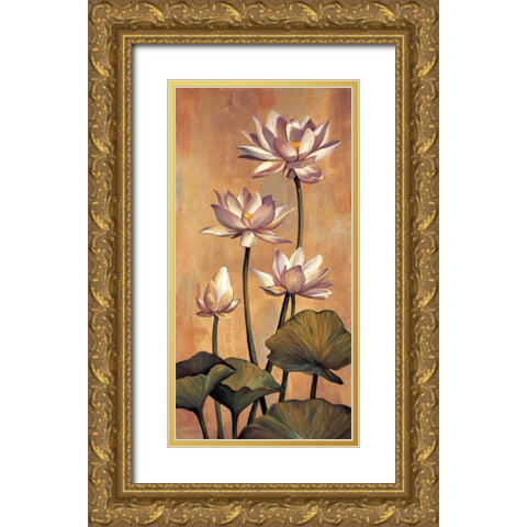 White Lotus Gold Ornate Wood Framed Art Print with Double Matting by Deveraux, Jill