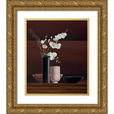 Ikebana I Gold Ornate Wood Framed Art Print with Double Matting by Ross, Yuki