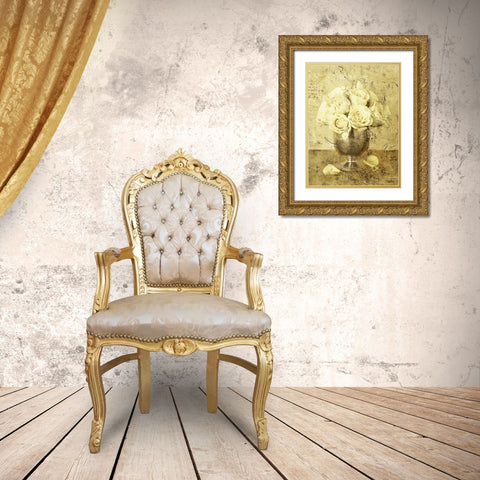 Golden Roses I Gold Ornate Wood Framed Art Print with Double Matting by Seba, John