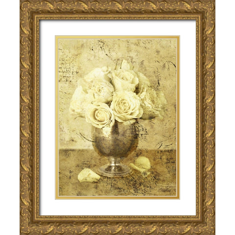 Golden Roses I Gold Ornate Wood Framed Art Print with Double Matting by Seba, John
