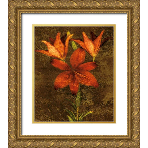 Red Lilies Gold Ornate Wood Framed Art Print with Double Matting by Seba, John