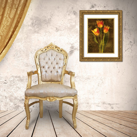 Three Tulips Gold Ornate Wood Framed Art Print with Double Matting by Seba, John