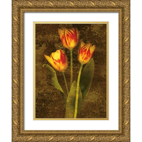 Three Tulips Gold Ornate Wood Framed Art Print with Double Matting by Seba, John